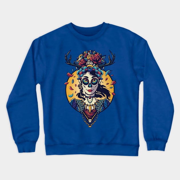 Day of the Dead - Antler Girl Crewneck Sweatshirt by LAckas